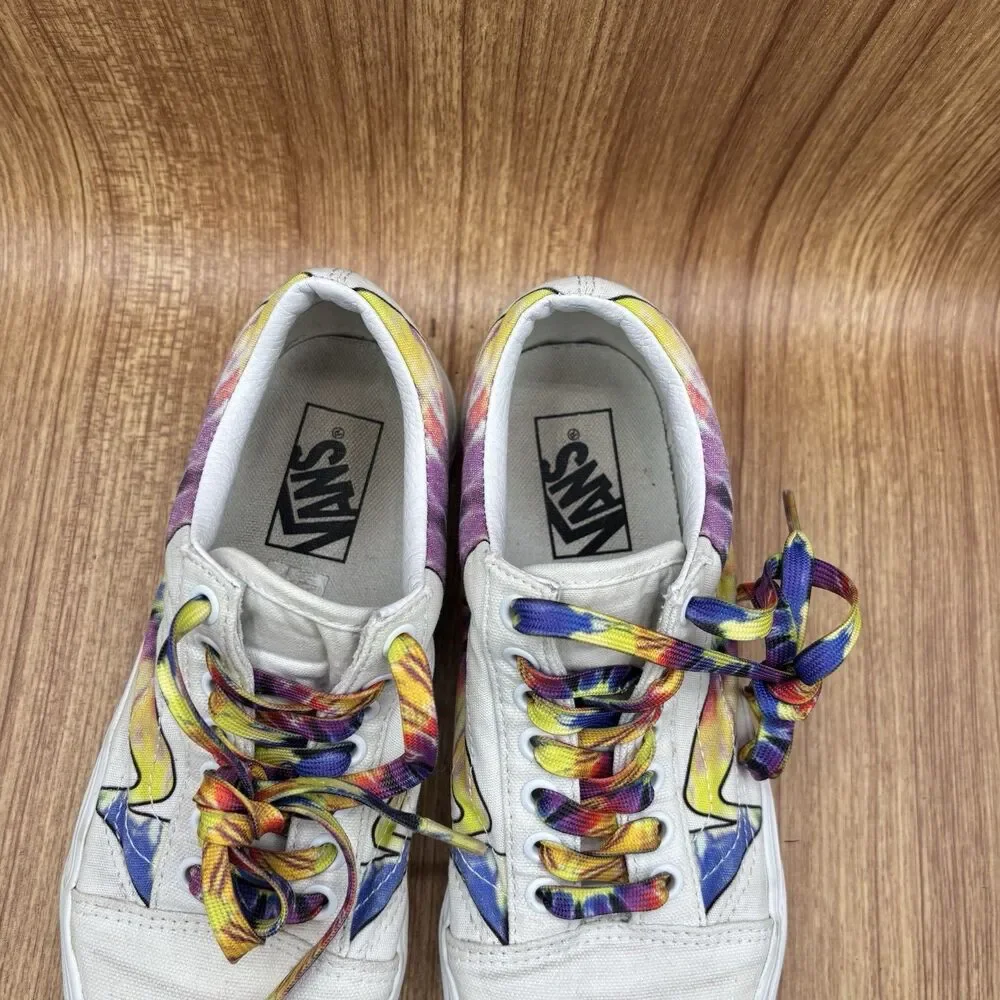 VANS Old Skool Warp Canvas White Tie Dye‎ Sneakers Shoes Men’s Size 6.5 womens 8